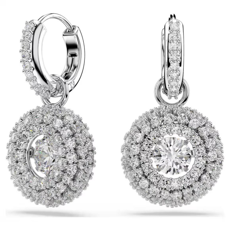 Sublima drop earrings Round cut, White, Rhodium plated